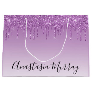 Grand Sac Cadeau Fille & Glam Purple Lilac Parties scintillant Nom