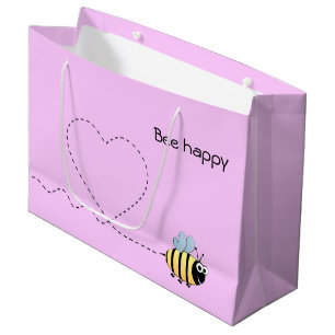 Grand Sac Cadeau Fille mignonne heureuse de rose de calembour de