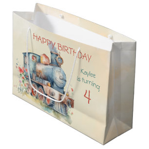Grand Sac Cadeau Fille moteur de train 4e anniversaire