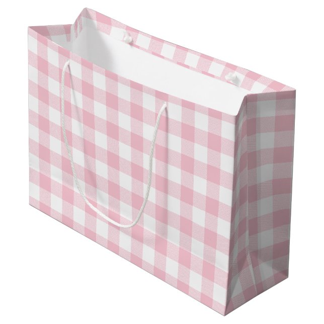 Grand Sac Cadeau Fille Pastel Rose En vichy Plaid (Devant Angle)