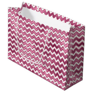 Grand Sac Cadeau Fille rose blanc Zigzag rayures