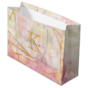 Grand Sac Cadeau Fille rose Parties scintillant or étincelante Mono