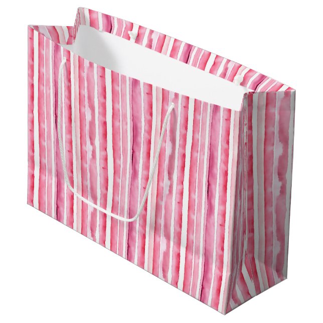 Grand Sac Cadeau Fille rose rayures blanches (Devant Angle)