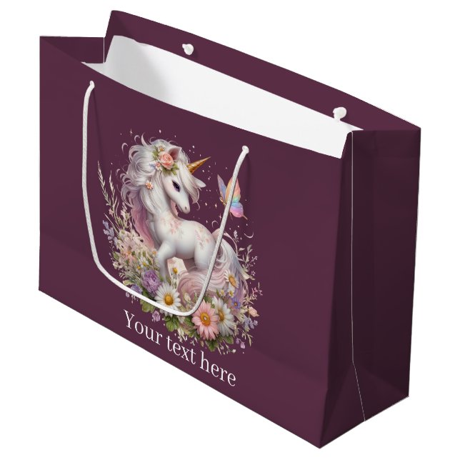 Grand Sac Cadeau Filles mignonnes unicorn fête personnalisable (Devant Angle)