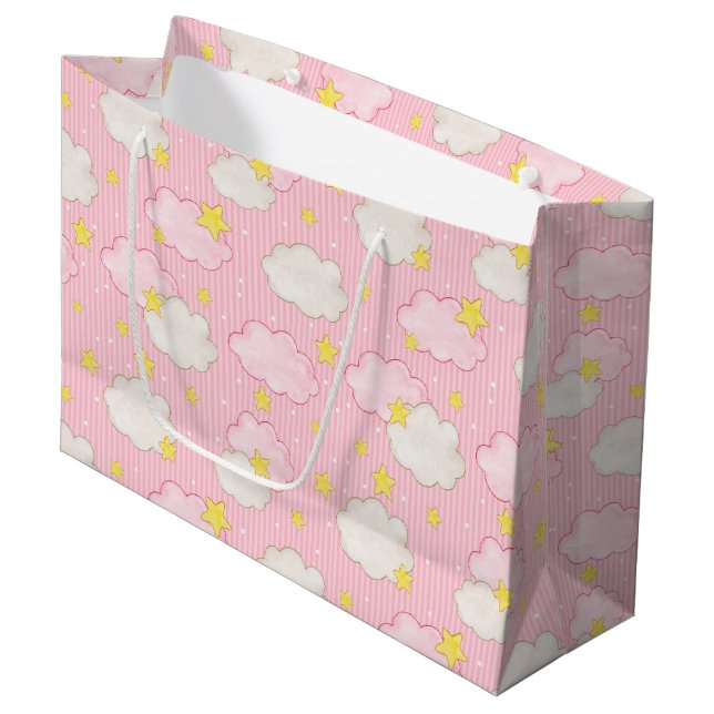 Grand Sac Cadeau Filles Nuages Célestes Roses (Devant Angle)