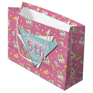Grand Sac Cadeau Filles Retro rose licorne Anniversaire