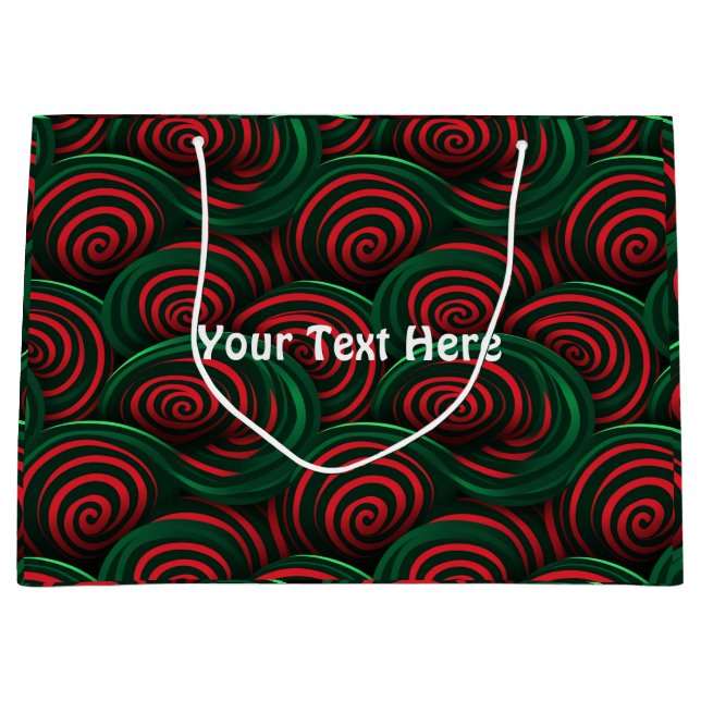 Grand Sac Cadeau Fils rouges et verts de Noël 3D (Devant)