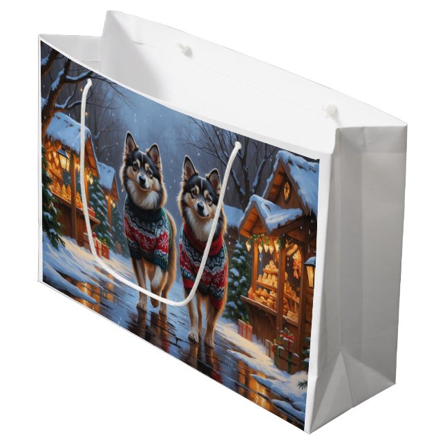 Grand Sac Cadeau Finnish Lapphund Dogs Christmas Snow Holiday (Devant Angle)