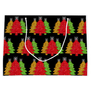 Grand Sac Cadeau Flacon de neige de l'arbre de Noël rouge étincelan