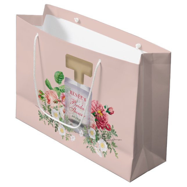Grand Sac Cadeau Flacon de parfum rose pastel Shower floral Fête de (Devant Angle)