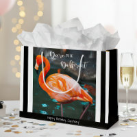 Flamant rose Black White Stripes Modern Script Nom