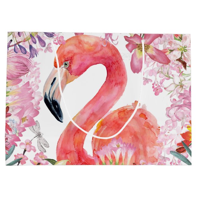 Grand Sac Cadeau Flamant rose en Jungle Fleur - Motif d'été (Dos)