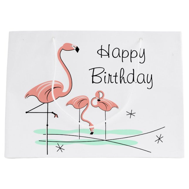 Grand Sac Cadeau Flamant rose Ocean Trio 4 Joyeux anniversaire gran (Devant)