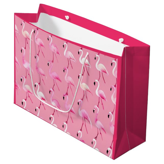 Grand Sac Cadeau Flamant rose rose paradis : Motif aquarelle (Devant Angle)