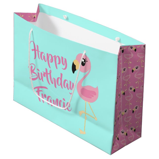Grand Sac Cadeau Flamant rose rose Tropical mignon 1er anniversaire (Devant Angle)