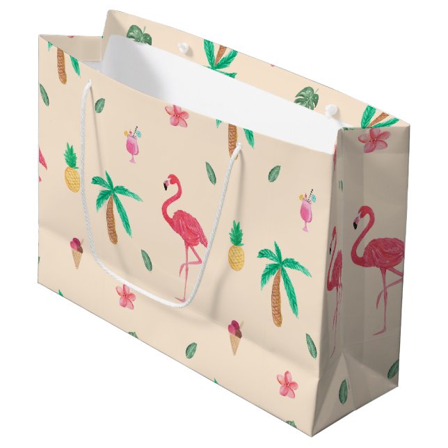 Grand Sac Cadeau Flamants roses pendant l'été (Devant Angle)