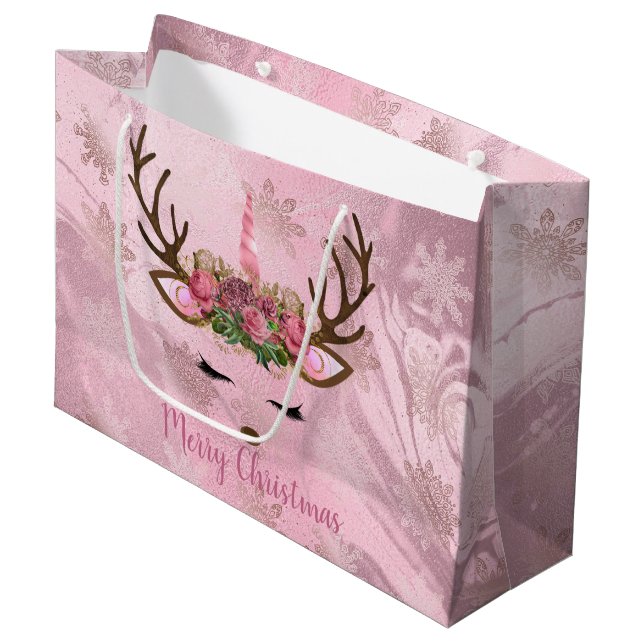 Grand Sac Cadeau Flamme de neige en marbre d'or rose (Devant Angle)