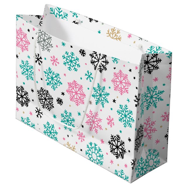 Grand Sac Cadeau Flèches de neige rétro (Devant Angle)