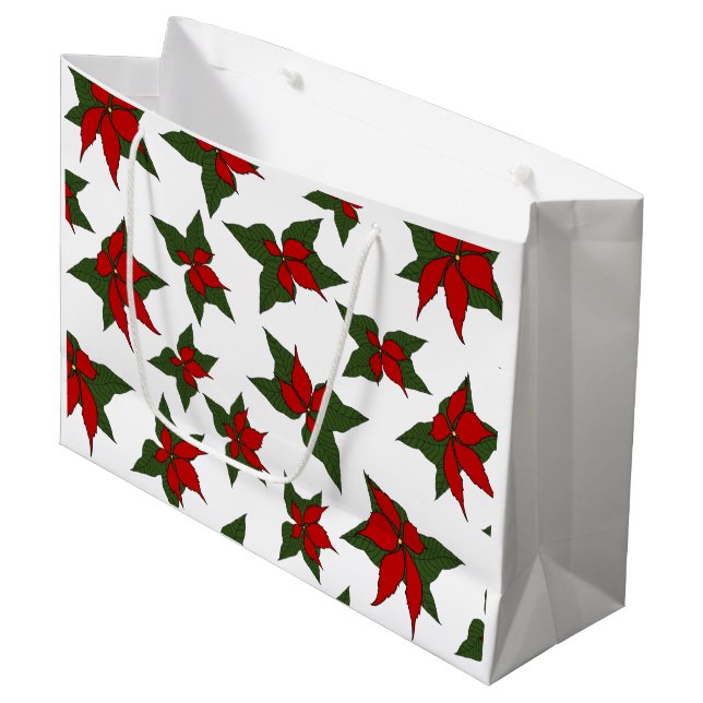Grand Sac Cadeau Fleur botanique rouge de Noël (Devant Angle)