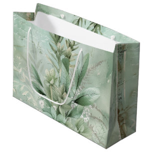 Grand Sac Cadeau Fleur botanique verte menthe vintage (1)