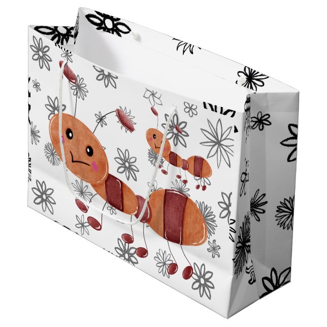 Grand Sac Cadeau Fleur d'amour et fourmi. (Devant Angle)