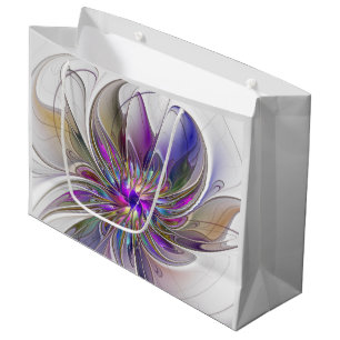 Grand Sac Cadeau Fleur d'art fractal abstrait énergique et coloré