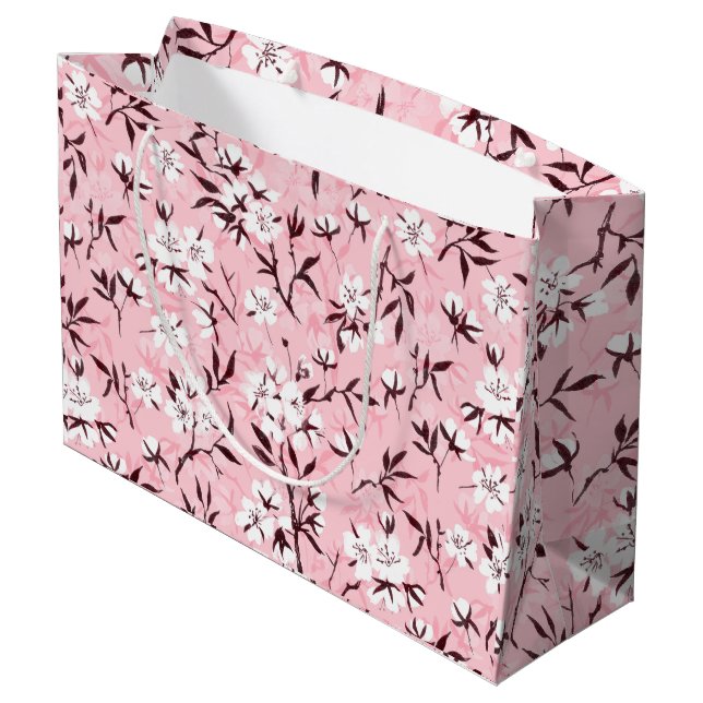 Grand Sac Cadeau Fleur de cerisier blanc (Dos Angle)
