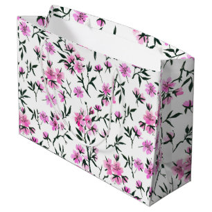 Grand Sac Cadeau Fleur de cerisier blanc sur blanc