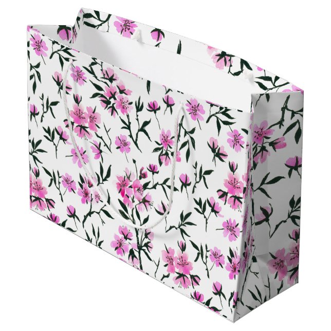 Grand Sac Cadeau Fleur de cerisier blanc sur blanc (Dos Angle)