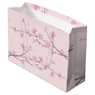 Grand Sac Cadeau Fleur de cerisiers - rose