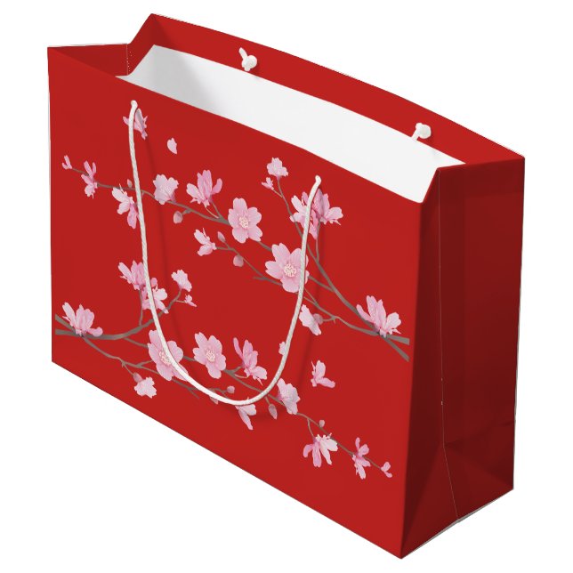 Grand Sac Cadeau Fleur de cerisiers - Rouge (Dos Angle)
