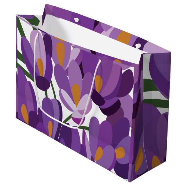 Grand Sac Cadeau Fleur de Crocus Violet (Devant Angle)
