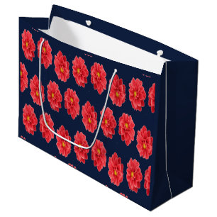 Grand Sac Cadeau Fleur de dahlia rose en bleu
