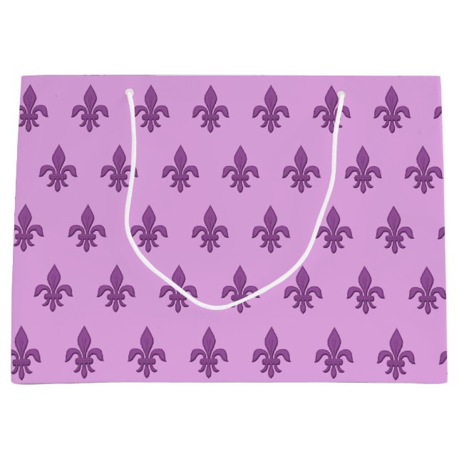 Grand Sac Cadeau Fleur de Lis violet pourpre sur lavande (Devant)