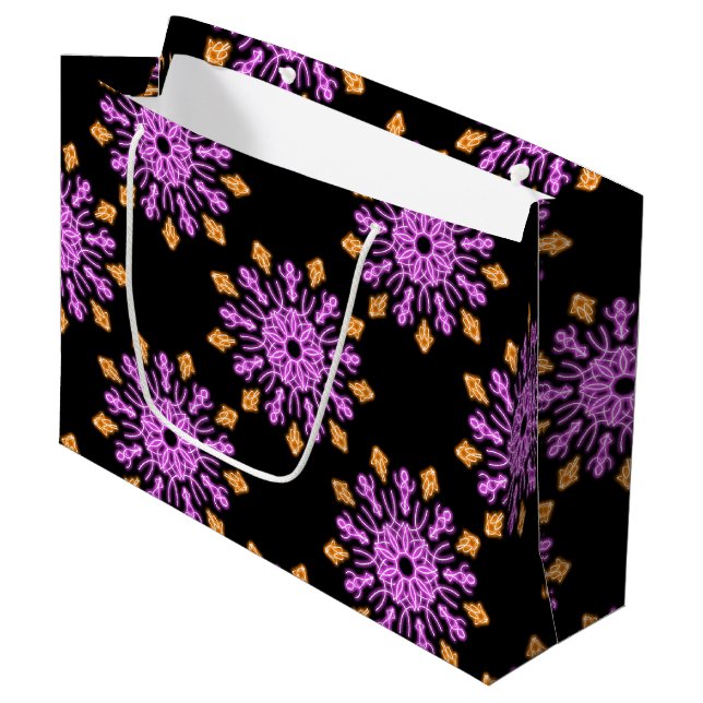 Grand Sac Cadeau Fleur de néon rose et orange (Devant Angle)
