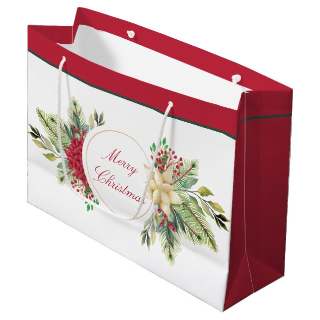Grand Sac Cadeau Fleur de Noël vintage  (Devant Angle)