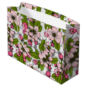 Grand Sac Cadeau Fleur de pomme sur blanc