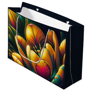 Grand Sac Cadeau Fleur de tulipe Abstraite rayonnante