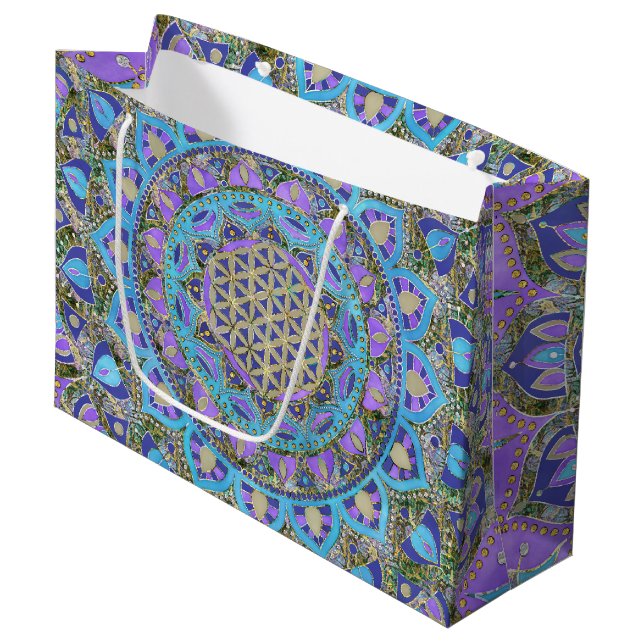 Grand Sac Cadeau Fleur De Vie - Mandala India Style 2 (Devant Angle)