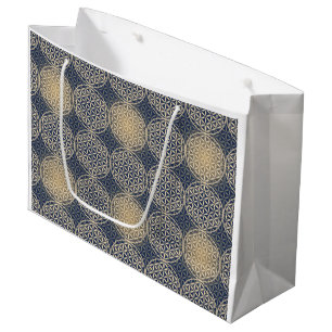Grand Sac Cadeau Fleur de vie - motif de timbre - sable bleu