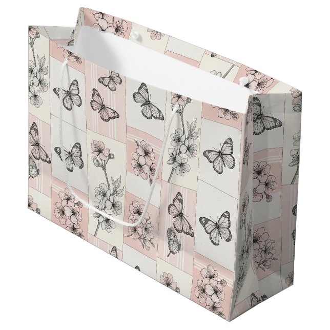 Grand Sac Cadeau Fleur d'Élégant Papillon (8) (Devant Angle)