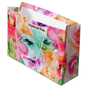 Grand Sac Cadeau Fleur Kraft Moderne Rustique Botanique Colorée