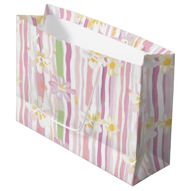 Grand Sac Cadeau Fleur pastel rétro (9) (Devant Angle)
