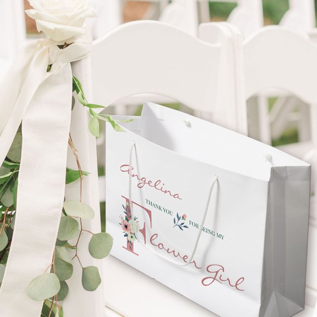 Grand Sac Cadeau Fleur personnalisée Fille élégant Merci floral (Flower Girl Gift Bag with personalized thank you)