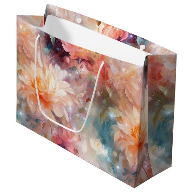 Grand Sac Cadeau Fleur Rose Blush pêche orange  (Devant Angle)