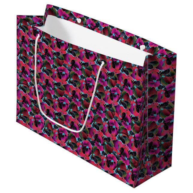 Grand Sac Cadeau Fleur rose vif  (Devant Angle)
