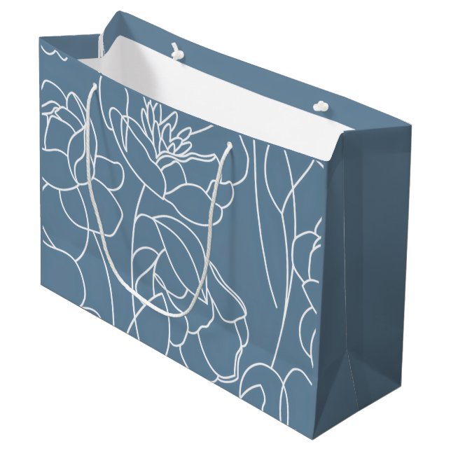 Grand Sac Cadeau Fleur Sauvage Bleue Moderne (Devant Angle)