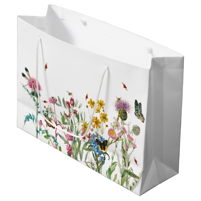 Grand Sac Cadeau Fleur sauvage d'aquarelle Insectes Floral Spring G (Devant Angle)