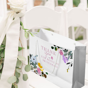 Grand Sac Cadeau Fleur sauvage de Bridesmaid pelouse Merci blanc gr