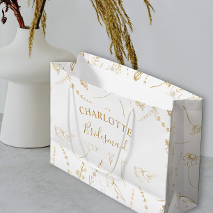 Grand Sac Cadeau Fleur sauvage d'or croquis Merci de la fête nupti